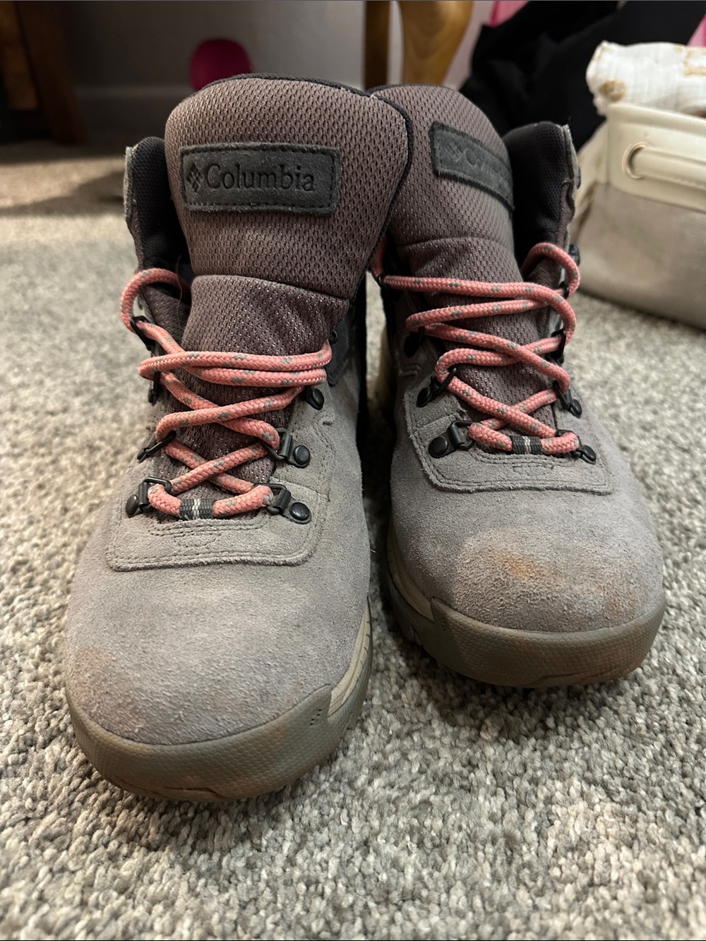 Columbia Women's Gray Suede Hiking Boots with Pink Laces